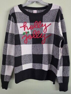​✨ Holiday Time Holly Jolly Buffalo Plaid Christmas Knit Sweater 🎄 Size L